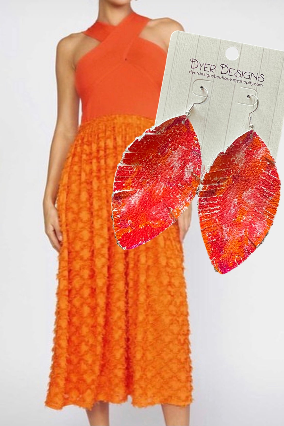 Hand painted Leather Earrings-Red/orange