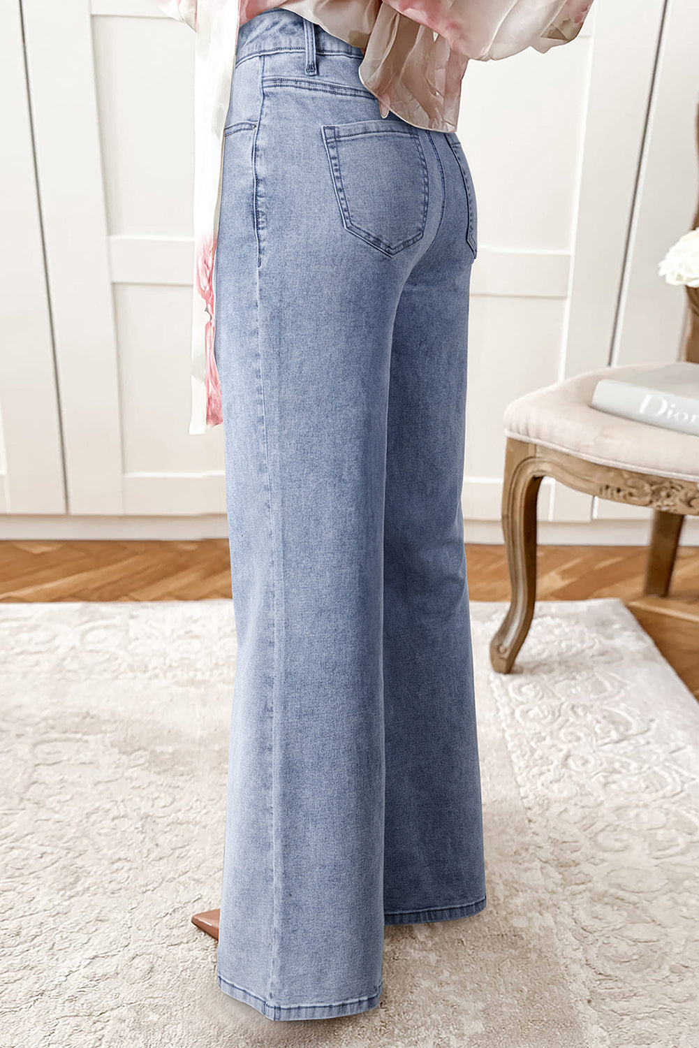 7-10 day ETA Beau Blue High Waist Button Zip Fly Bell Bottom Jeans