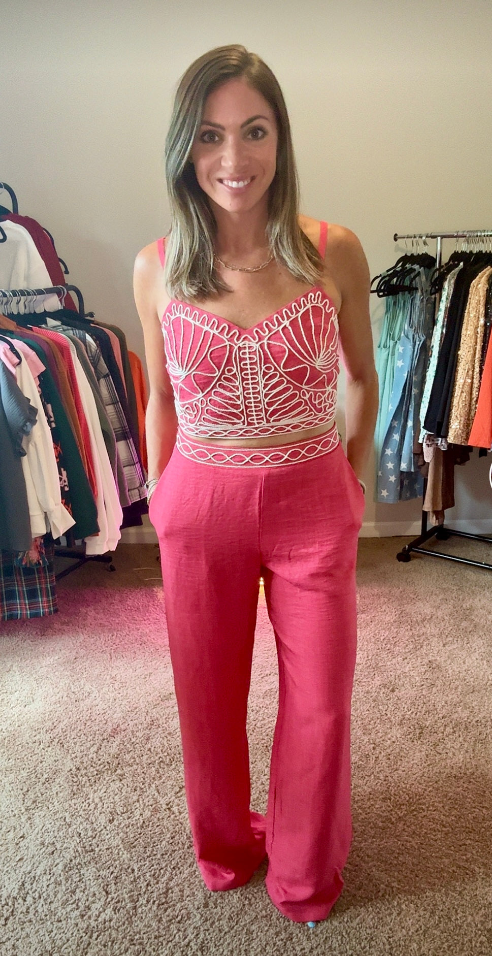 Sleeveless Linen Rope Detail Top With Pants Set