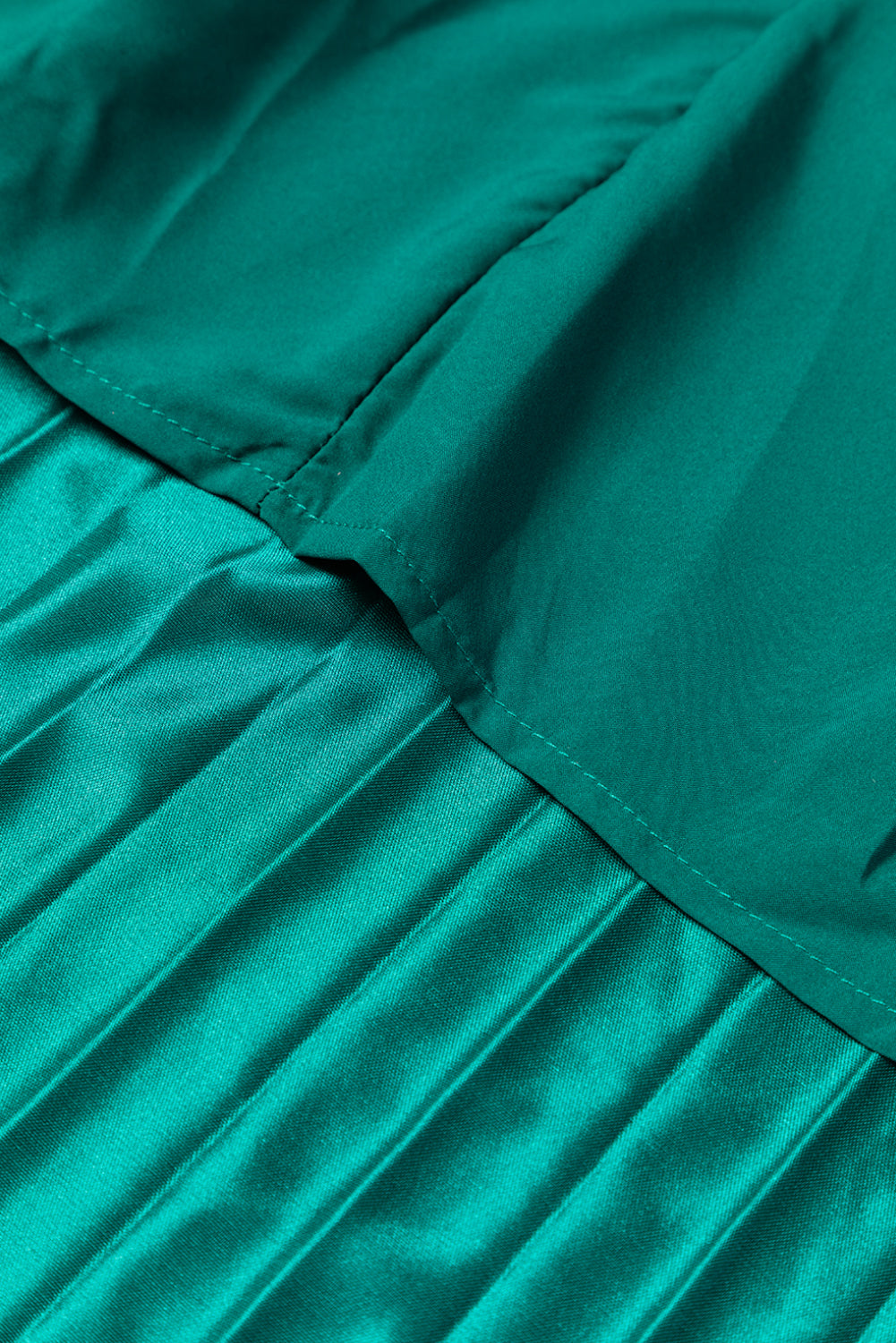 *Blackish Green Satin Elastic Waist Pleated Maxi Skirt