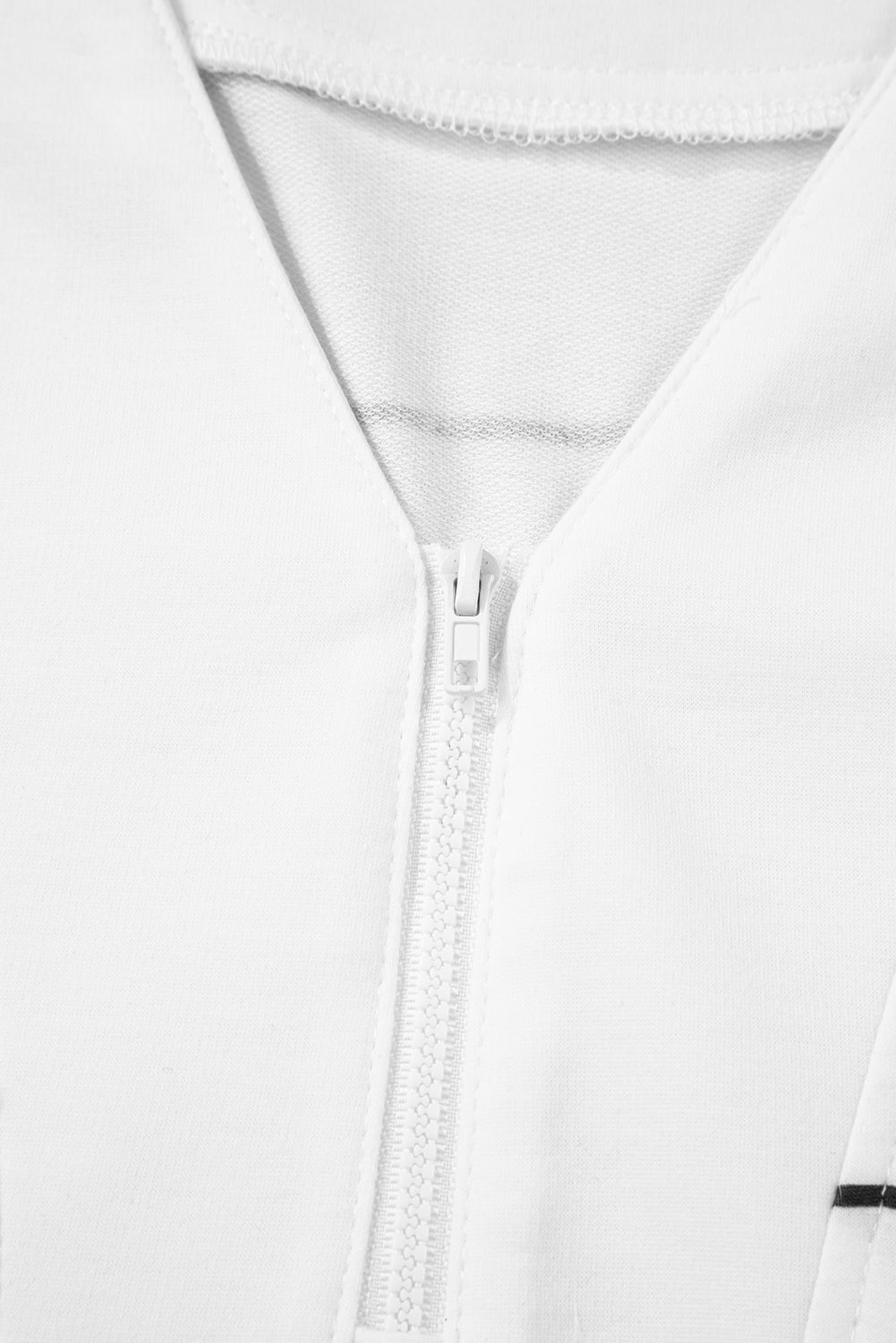 White Stripe Zip up Drop Shoulder Pullover and Short 2pcs Outfit