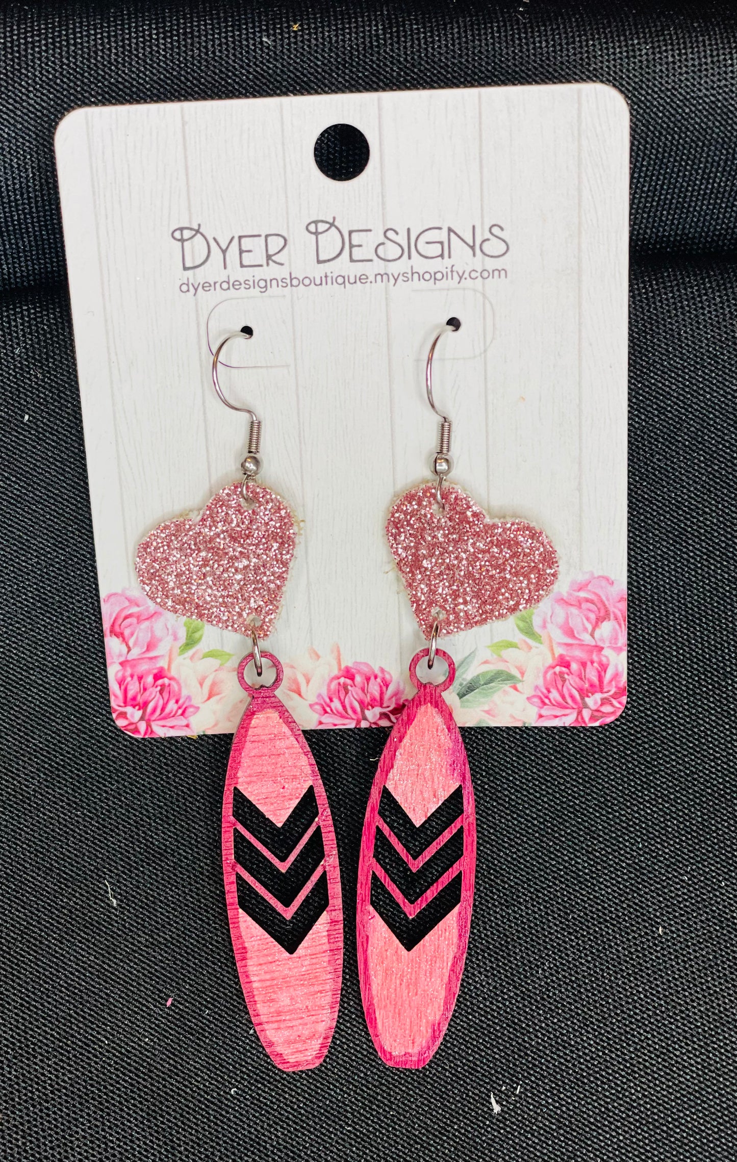 Valentine’s Cork Blush Pink Glitter heart and Oval Drop Earrings