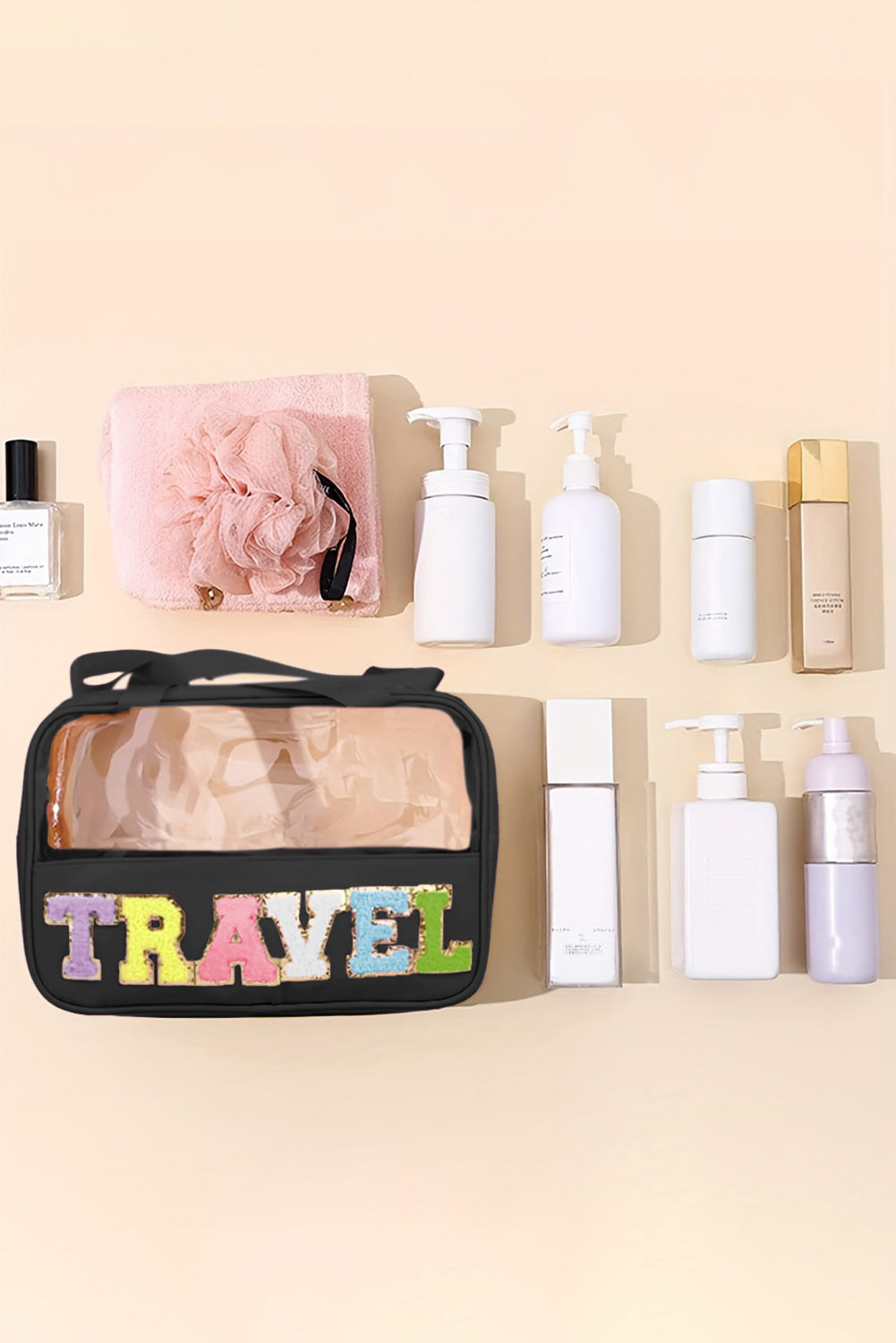 Parchment TRAVEL Chenille Letter Clear PVC Makeup Bag