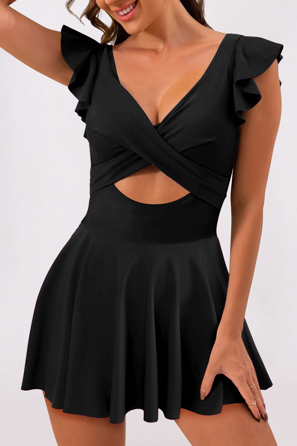 Black Crosses Cutout One Piece Swimdress