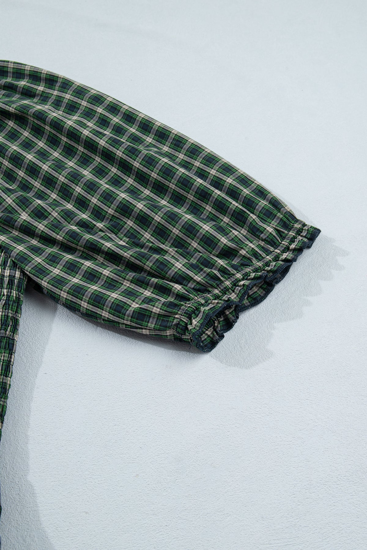 PRE-ORDER Green Plaid Square Neck Shirred High Waist Ruffle Hem Dress