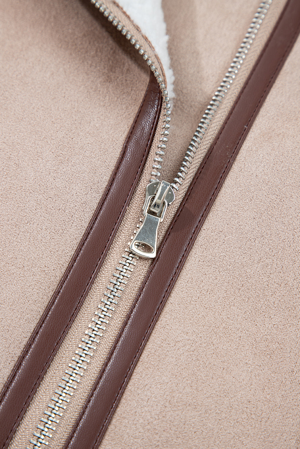 Dark Khaki Sherpa Lined Faux Suede Lapel Collar Vest