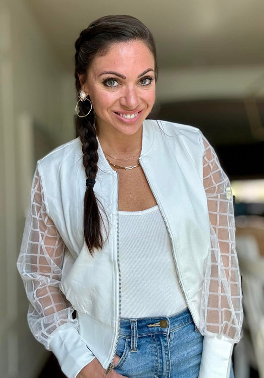 White Mesh Sleeve Jacket