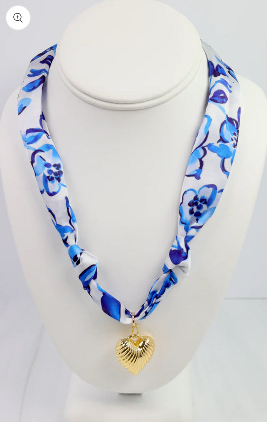 Blue Floral Scarf Necklace