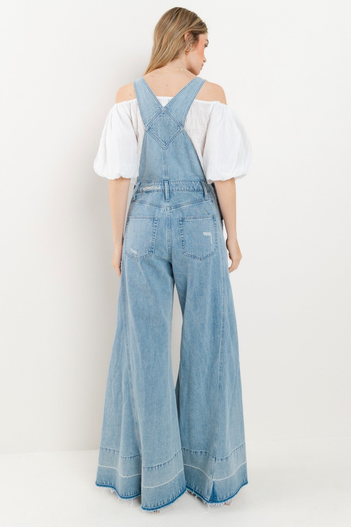 Wide Leg Distressed Denim Overalls