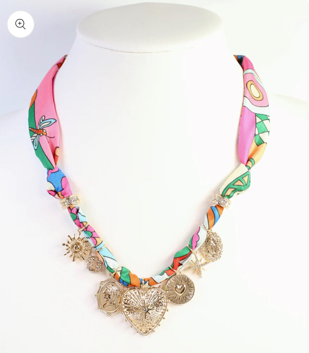Polly Scarf Charm Necklace Pink Muli
