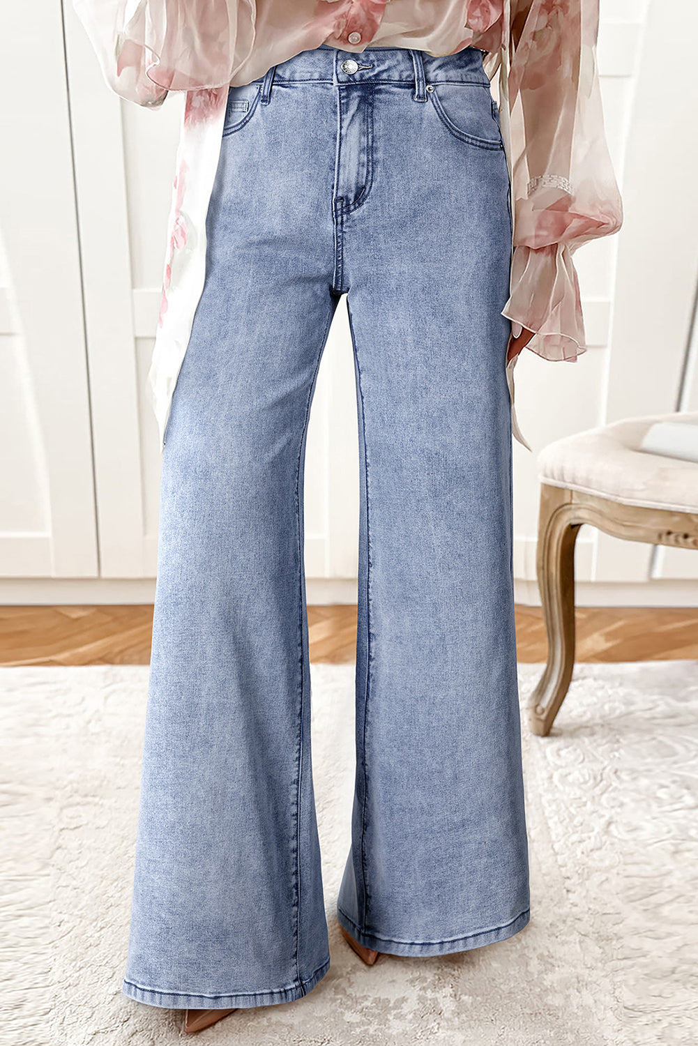 7-10 day ETA Beau Blue High Waist Button Zip Fly Bell Bottom Jeans