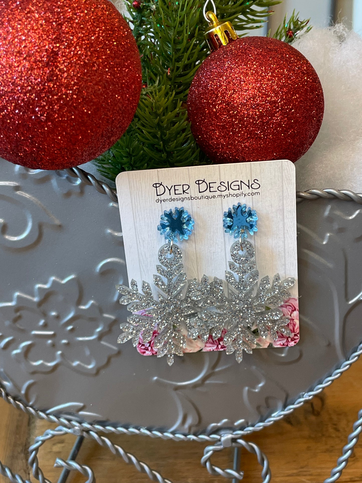Silver Glitter Snowflake Earrings