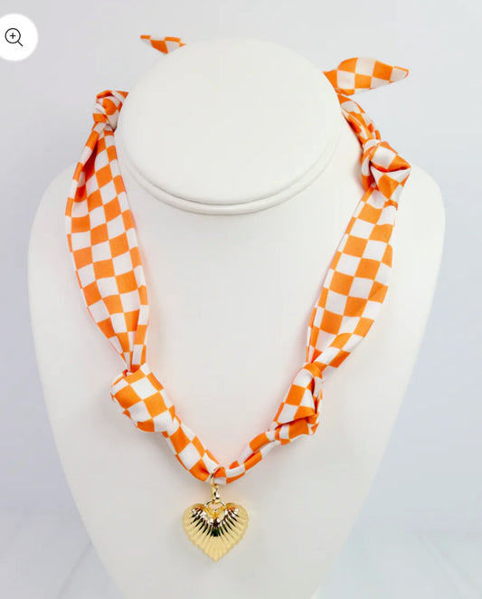 Orange Checkered Scarf Necklace