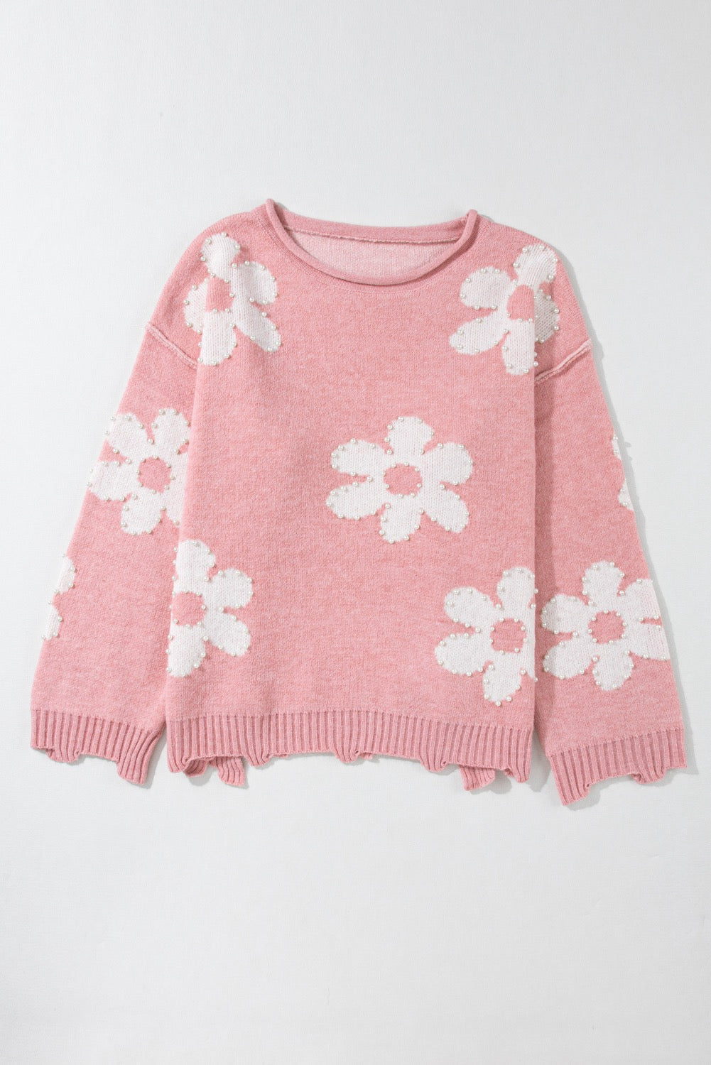 Pearl Beaded Floral Sweater