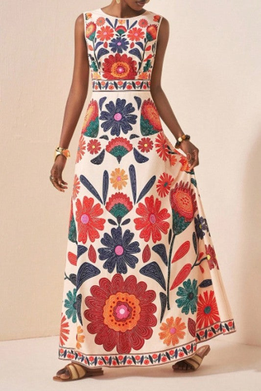 Printed Sleeveless Maxi Dress