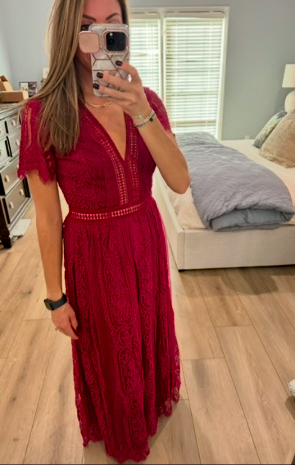 Fiery Red Lace Maxi Dress