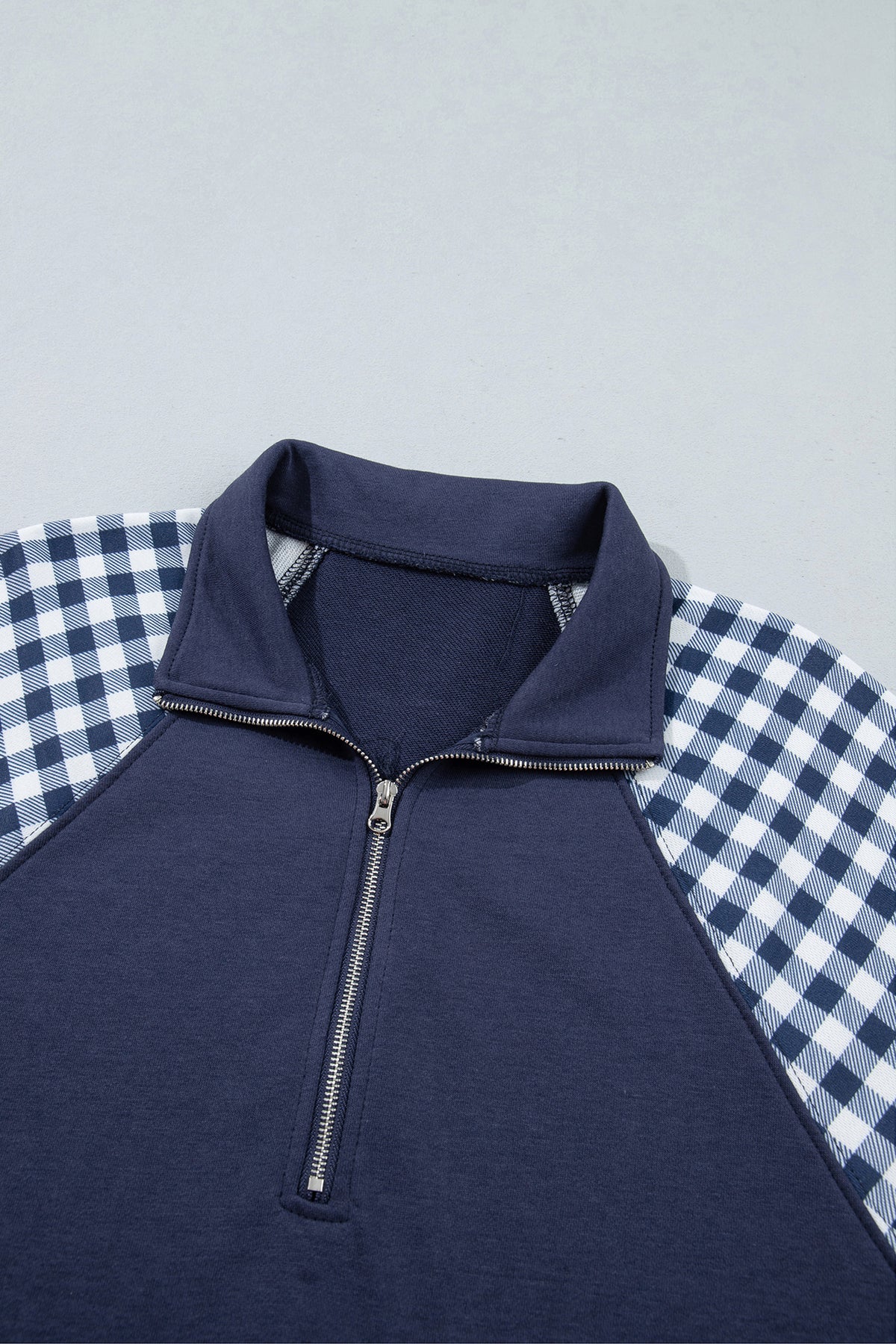 Dark Green Patchwork Plaid Pocket Quarter Zip Sweatshirt