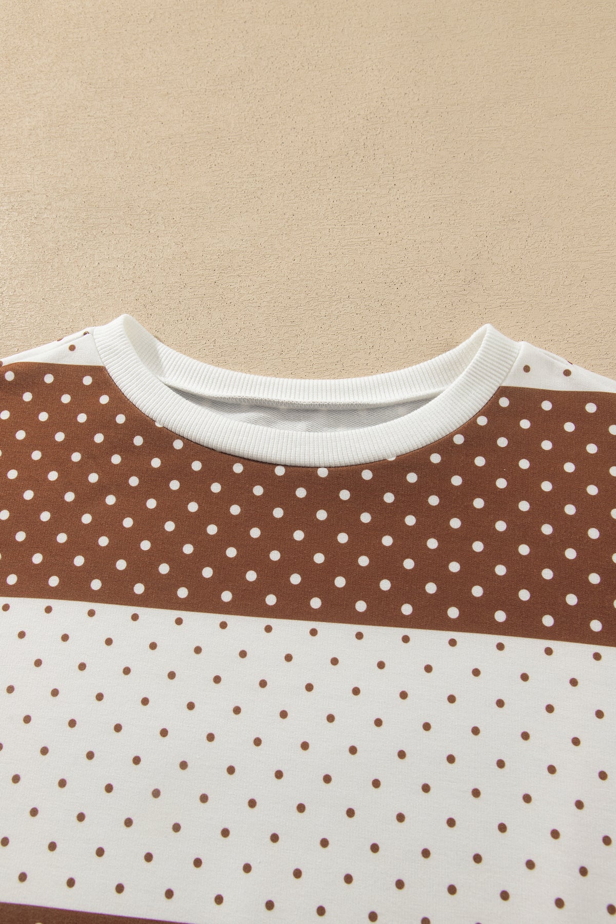 Brown Polka Dot Patchwork Colorblock Long Sleeve Top
