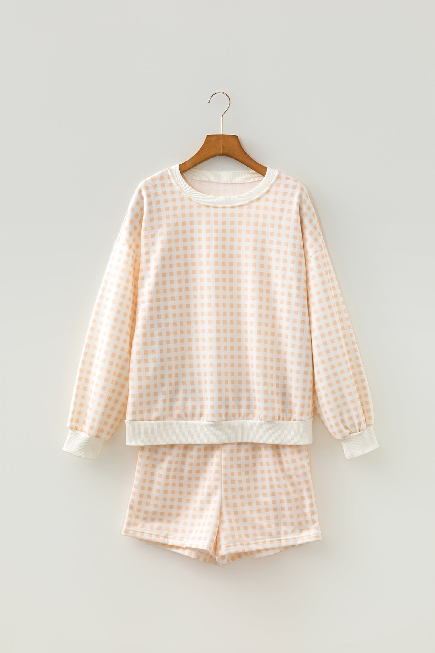 Pink Plaid Baggy Pullover Drawstring Casual Shorts 2pcs Outfit