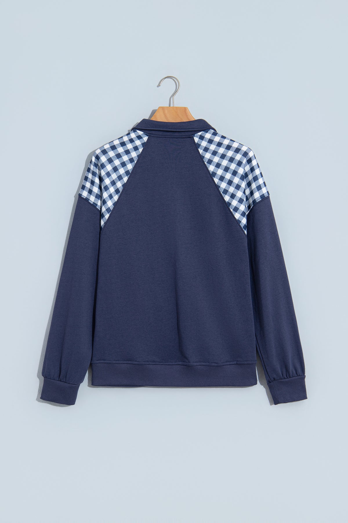 Dark Green Patchwork Plaid Pocket Quarter Zip Sweatshirt