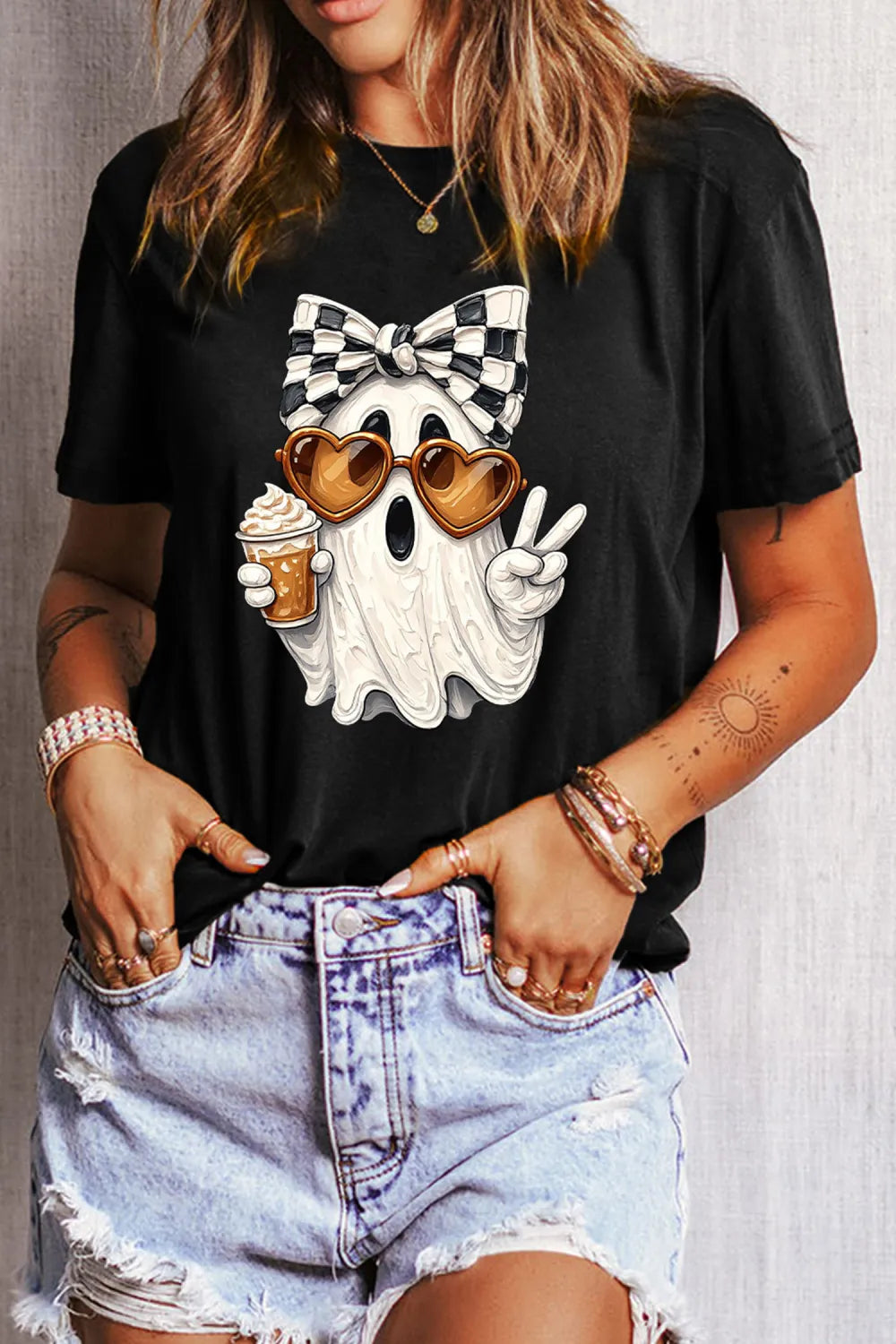 Black Ghost Graphic Heat Transfer Printing Hallowwen T-Shirt