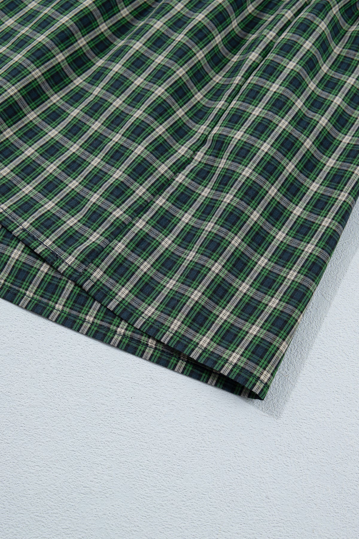 PRE-ORDER Green Plaid Square Neck Shirred High Waist Ruffle Hem Dress