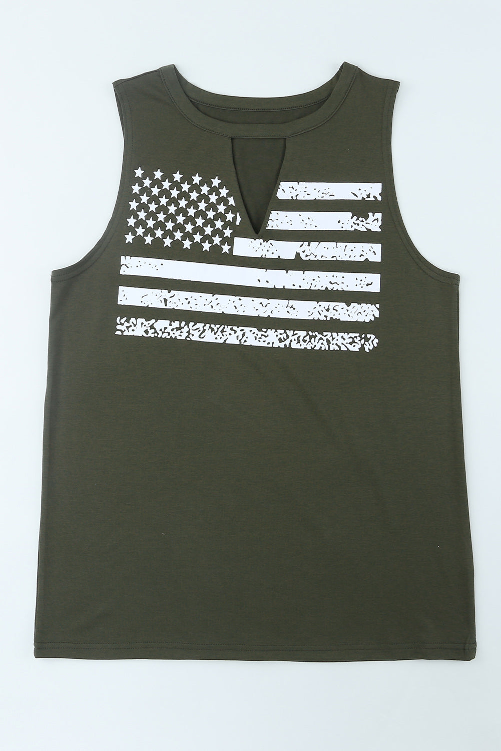 Green Cutout American Flag Print Tank Top