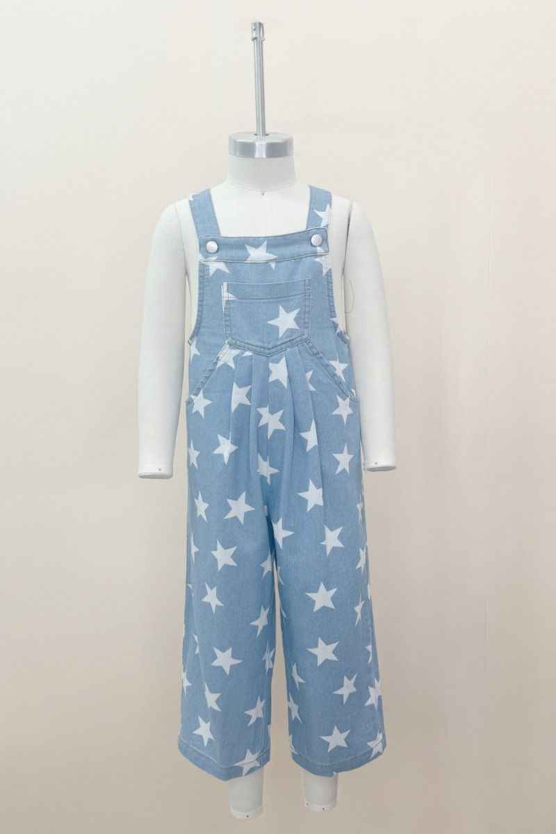 Star printed denim jumpsuit-KID