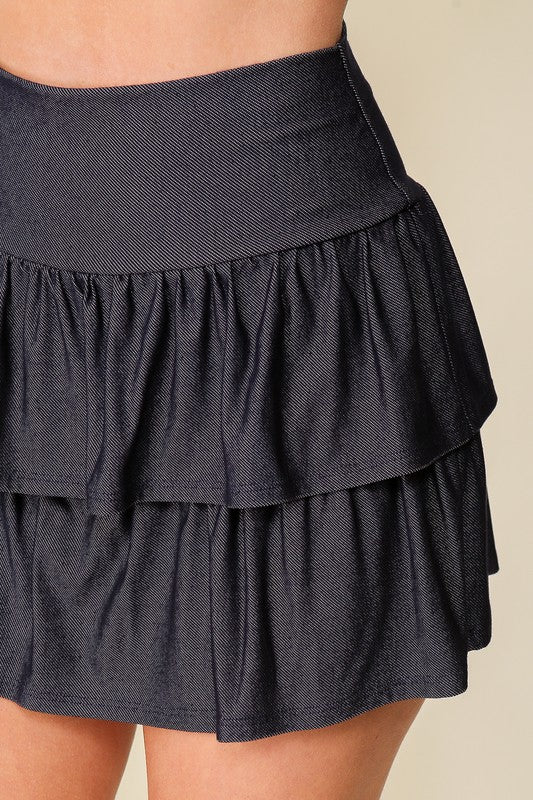 Ruffle Rush Denim Skort