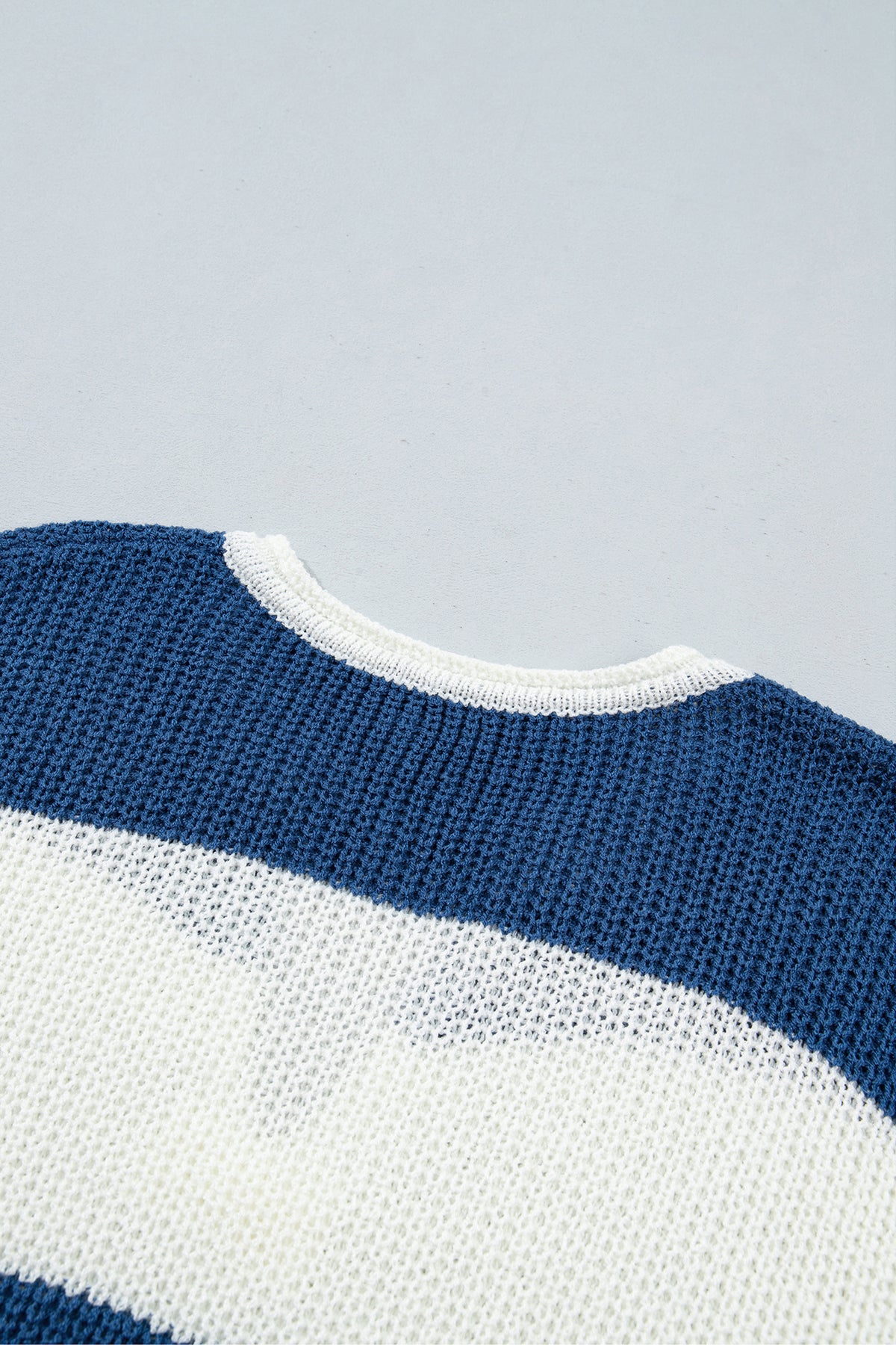 Brown Stripe Striped Colorblock Knit V Neck Short Sleeve Loose Sweater