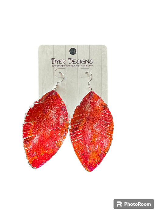 Hand painted Leather Earrings-Red/orange