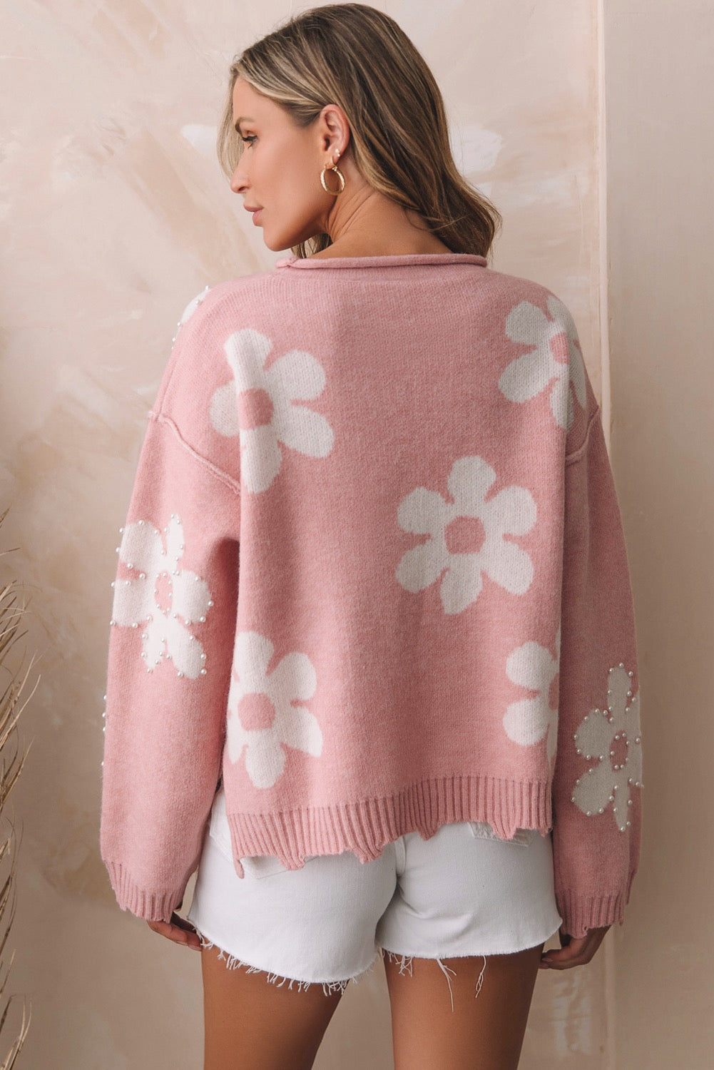 Pearl Beaded Floral Sweater