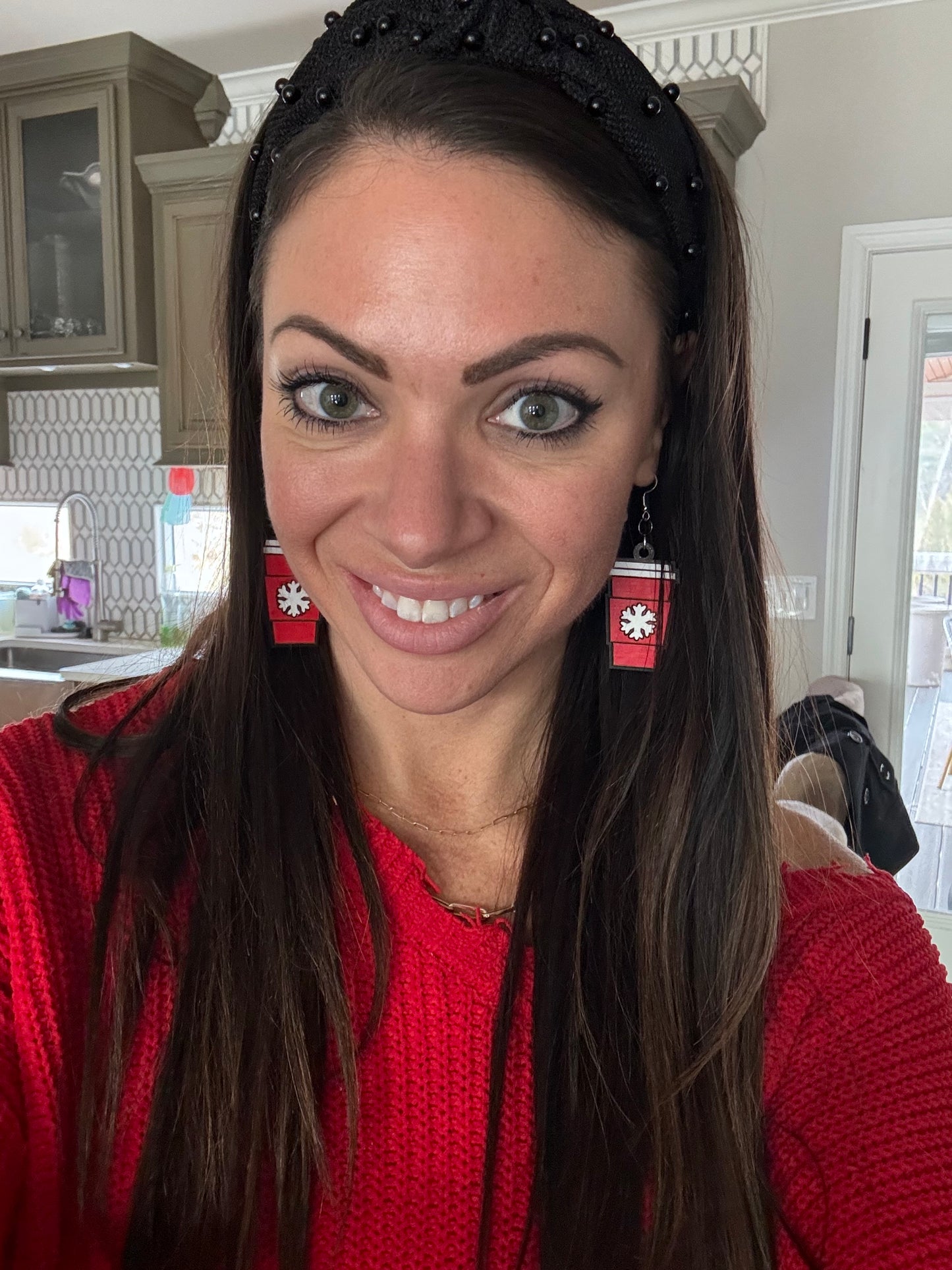 Wooden Snowflake Coffee Cup Earrings
