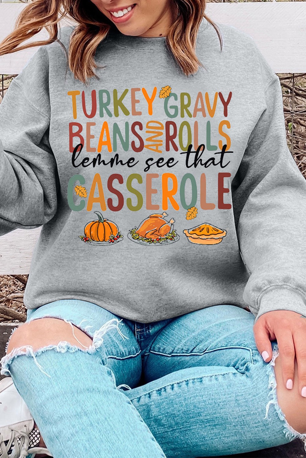 Gray Thanksgiving Slogan Pumpkin Turkey Pie Sweatshirt