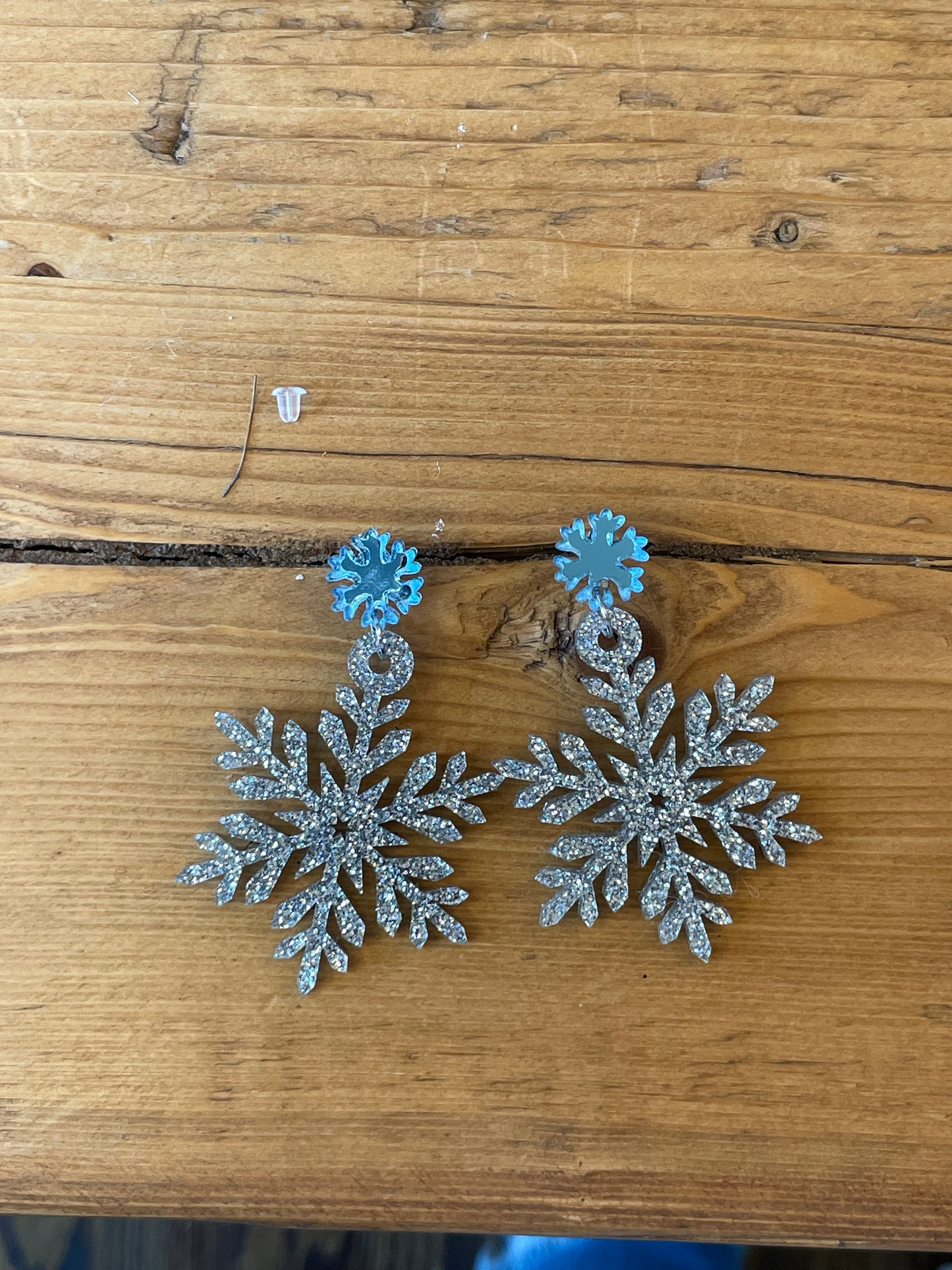 Silver Glitter Snowflake Earrings