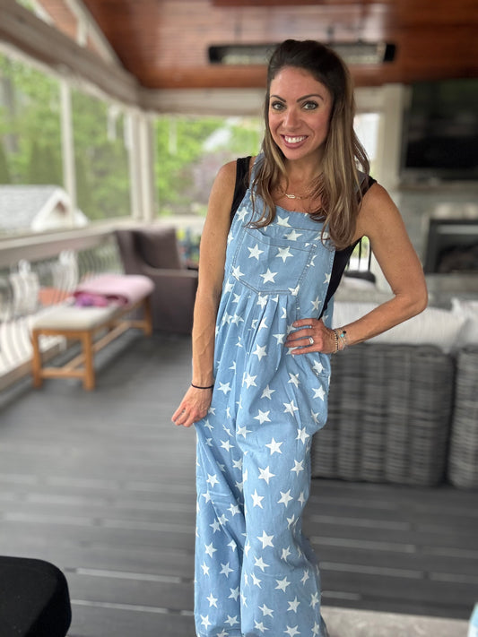 Star printed denim jumpsuit -ADULT