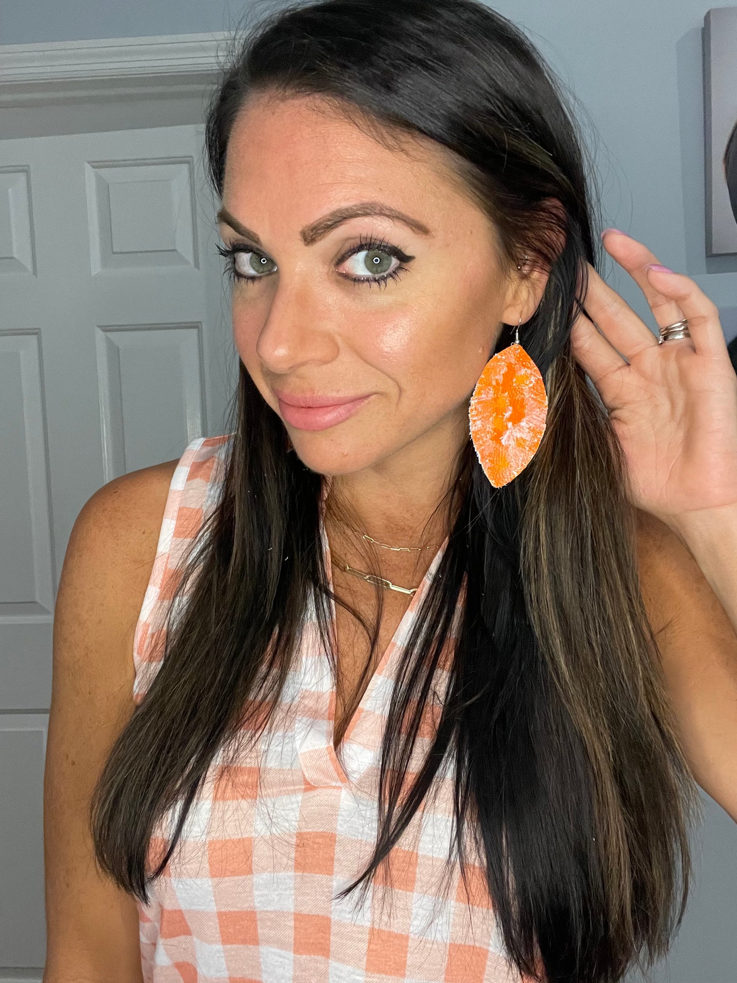 *Hand painted Leather Earrings-Sports team colors