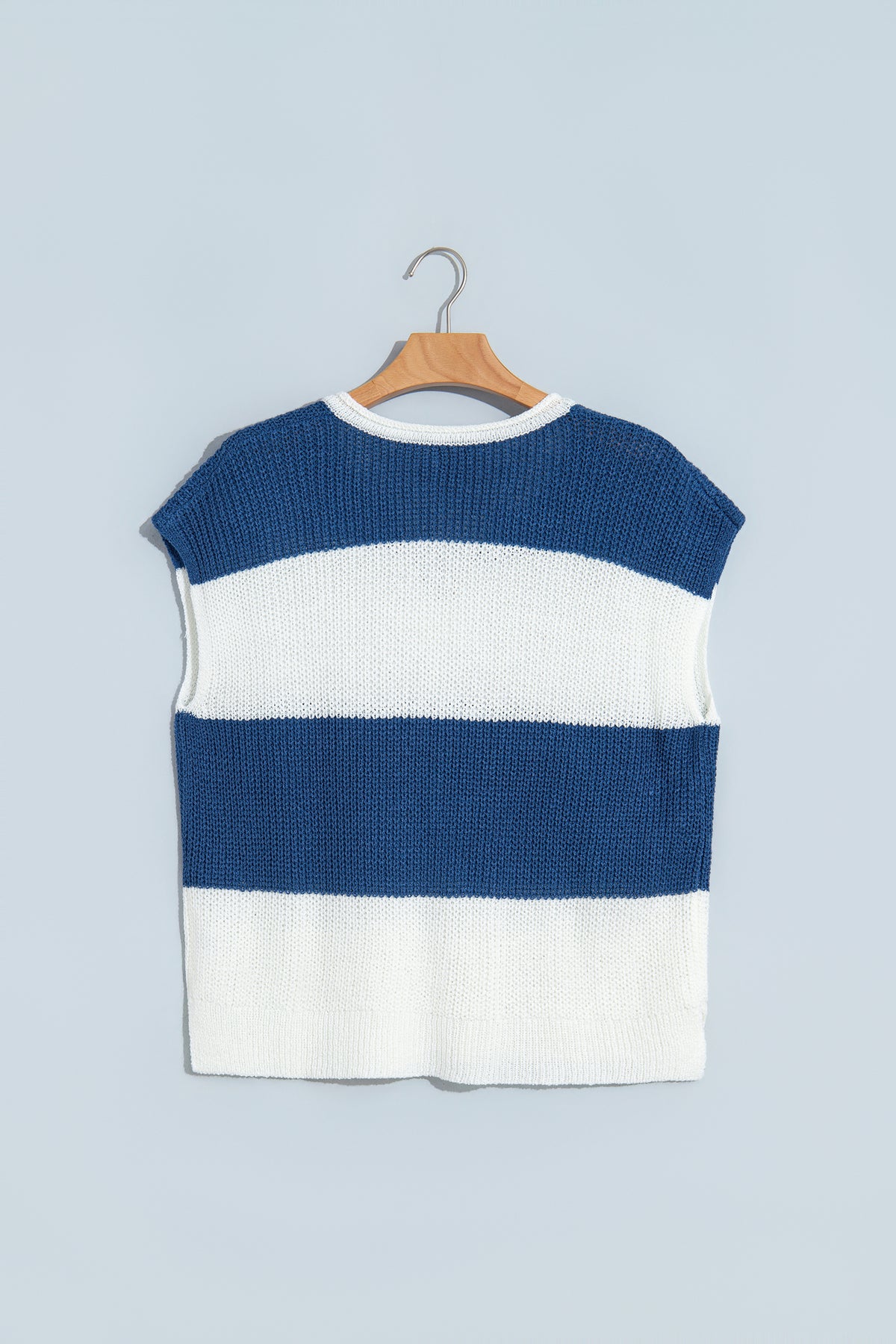 Brown Stripe Striped Colorblock Knit V Neck Short Sleeve Loose Sweater