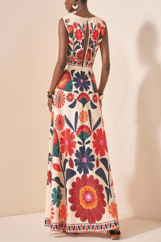 Printed Sleeveless Maxi Dress