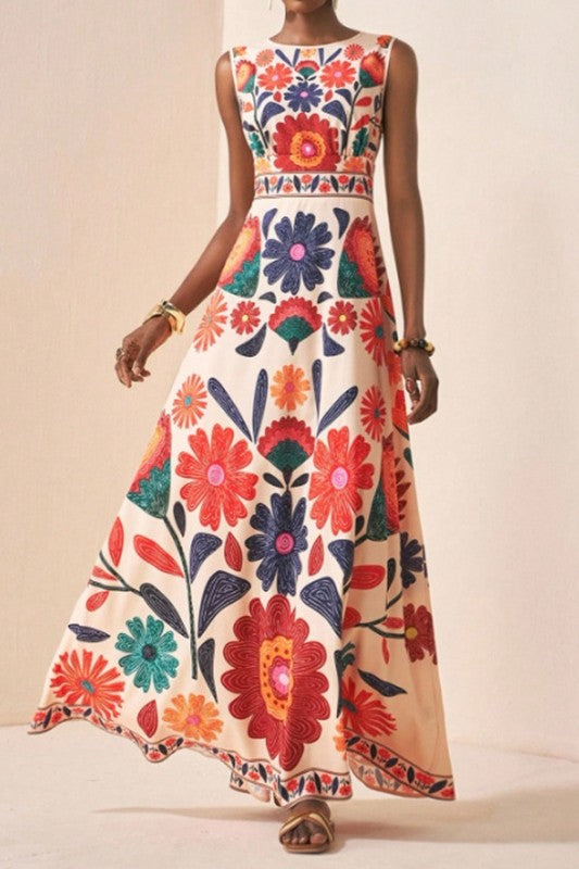 Printed Sleeveless Maxi Dress