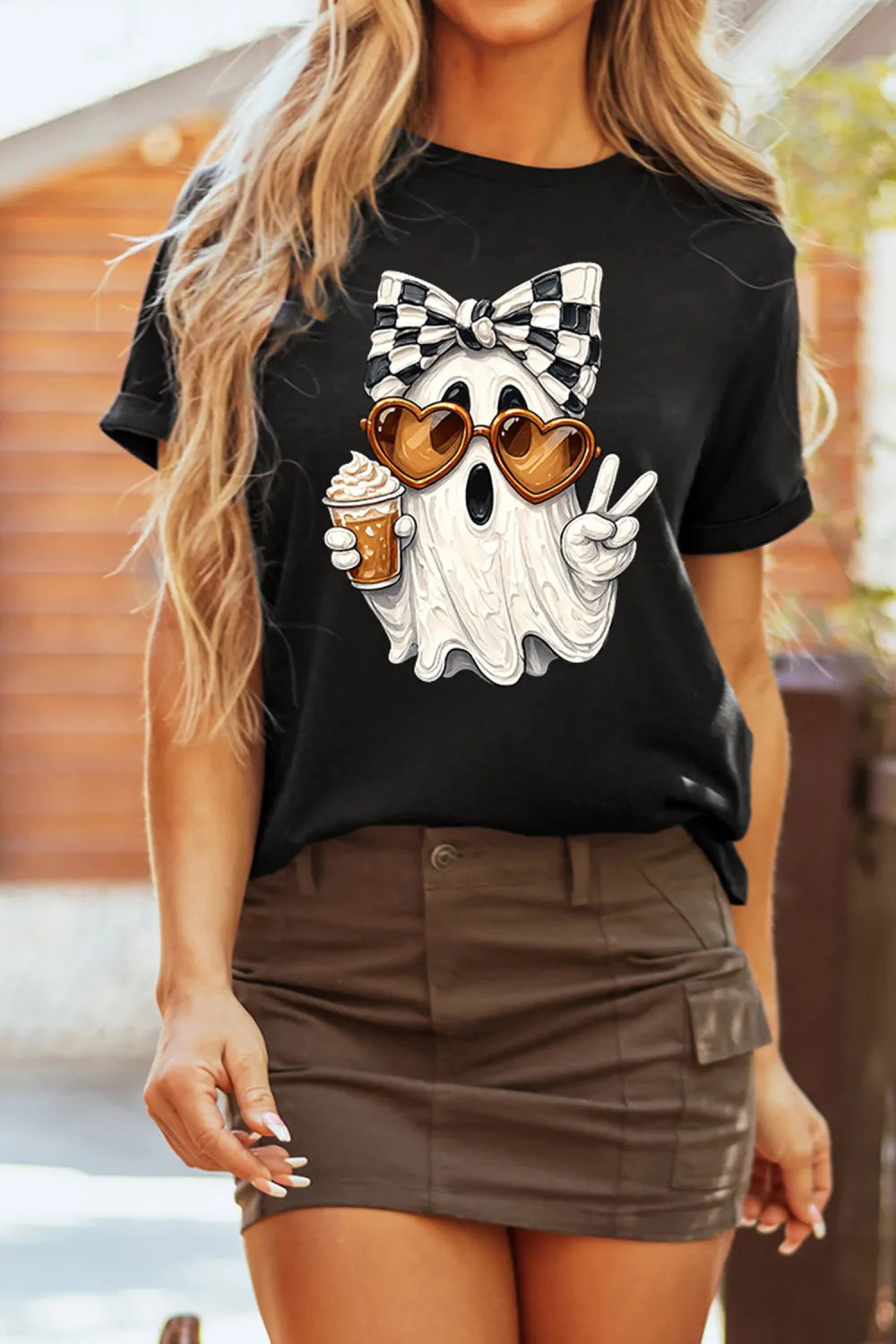 Black Ghost Graphic Heat Transfer Printing Hallowwen T-Shirt