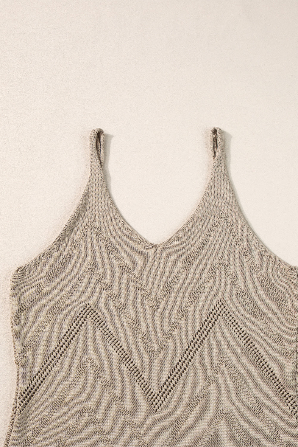 Parchment Chevron Pointelle Knit Spaghetti Straps Sweater Vest