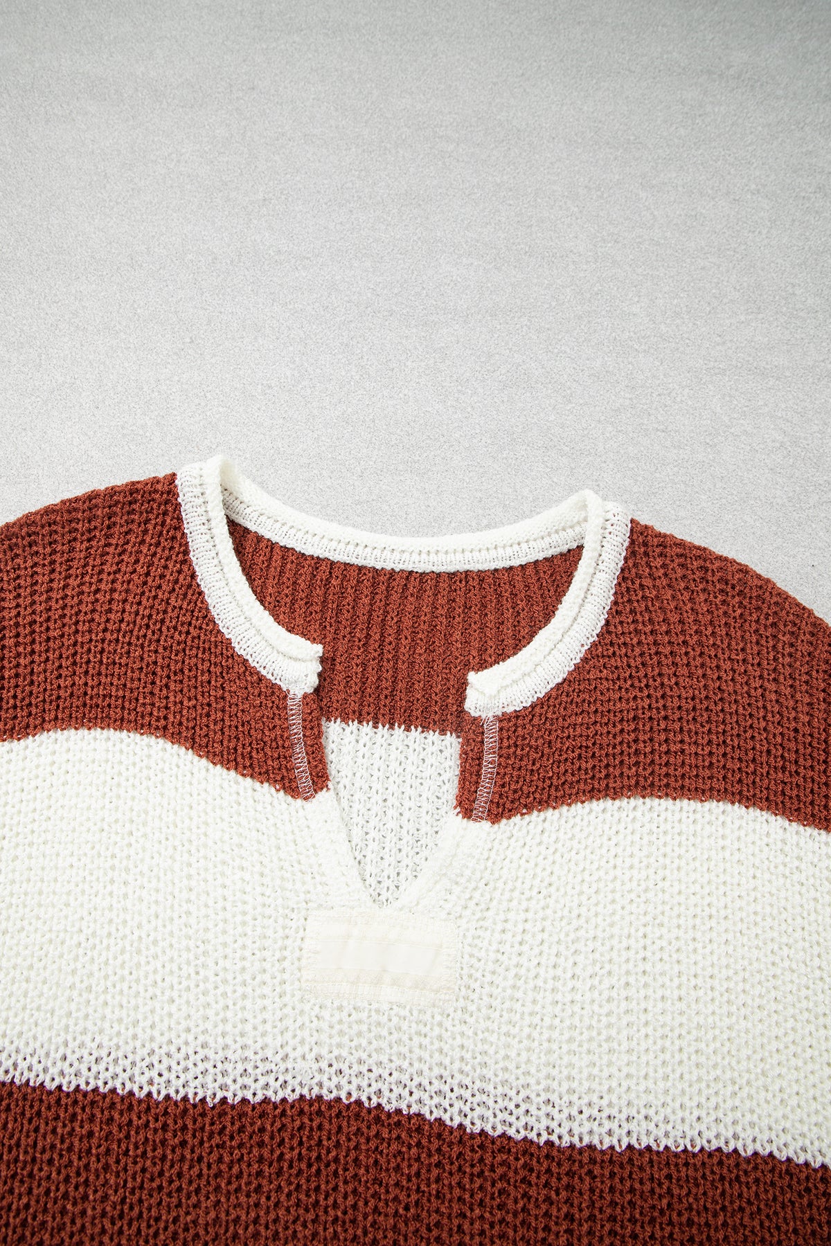 Brown Stripe Striped Colorblock Knit V Neck Short Sleeve Loose Sweater