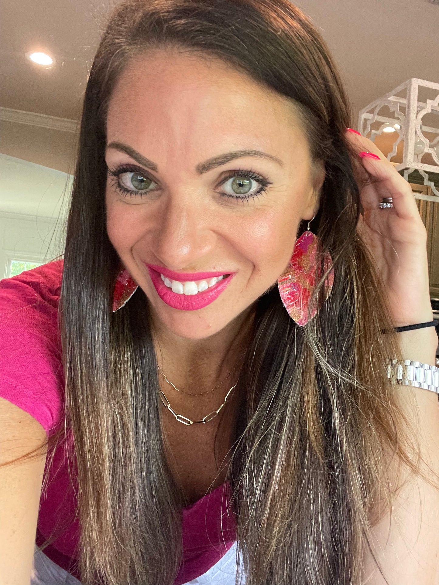 Valentine’s Hand painted Leather Earrings-Red/Pink/Gold man