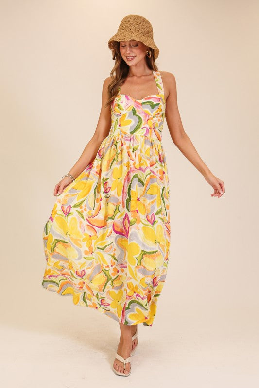 Floral Lace-up Resort Maxi Dress