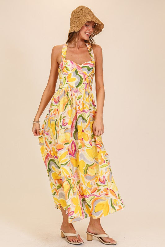 Floral Lace-up Resort Maxi Dress