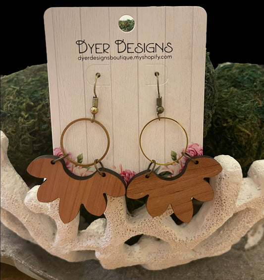 Wooden Half Flower Earrings
