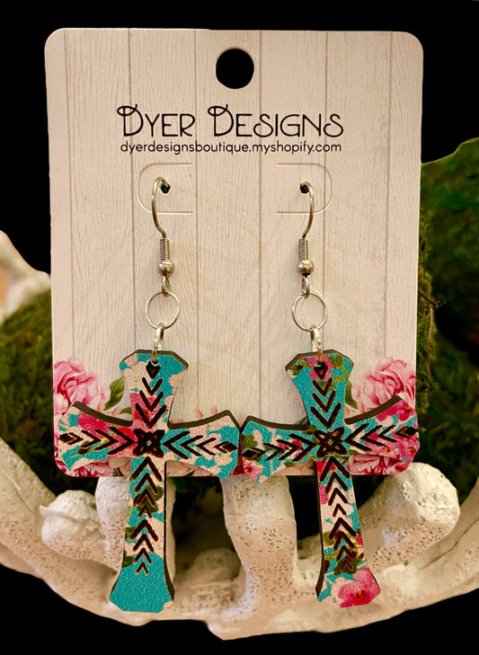 Wooden Cross Earrings
