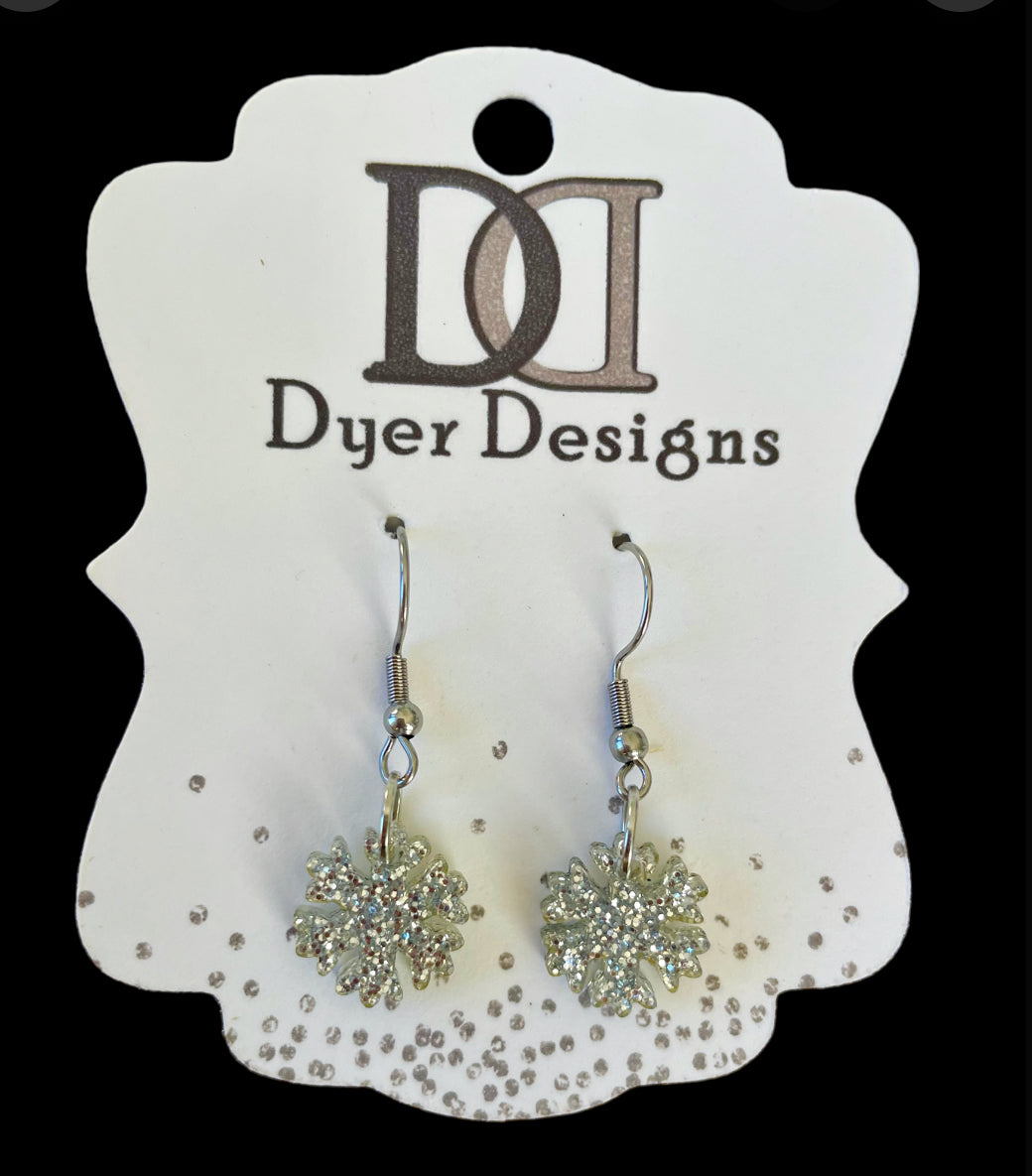 Christmas Mini Silver Glitter Acrylic Snowflake Earrings