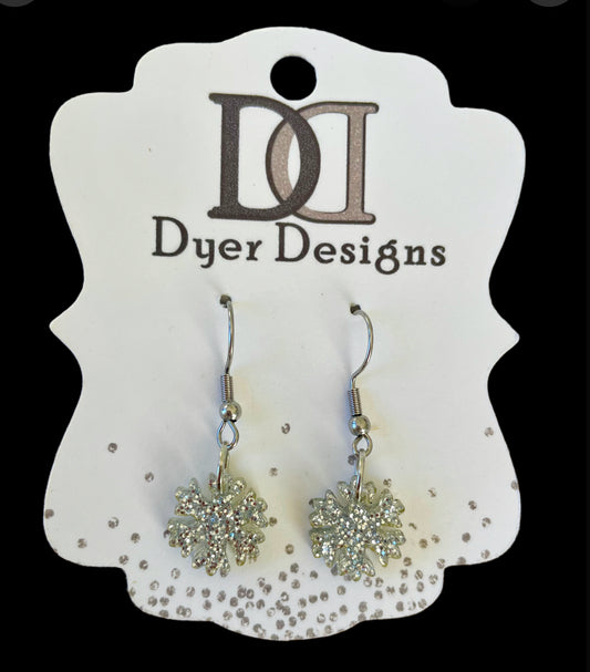 Christmas Mini Silver Glitter Acrylic Snowflake Earrings